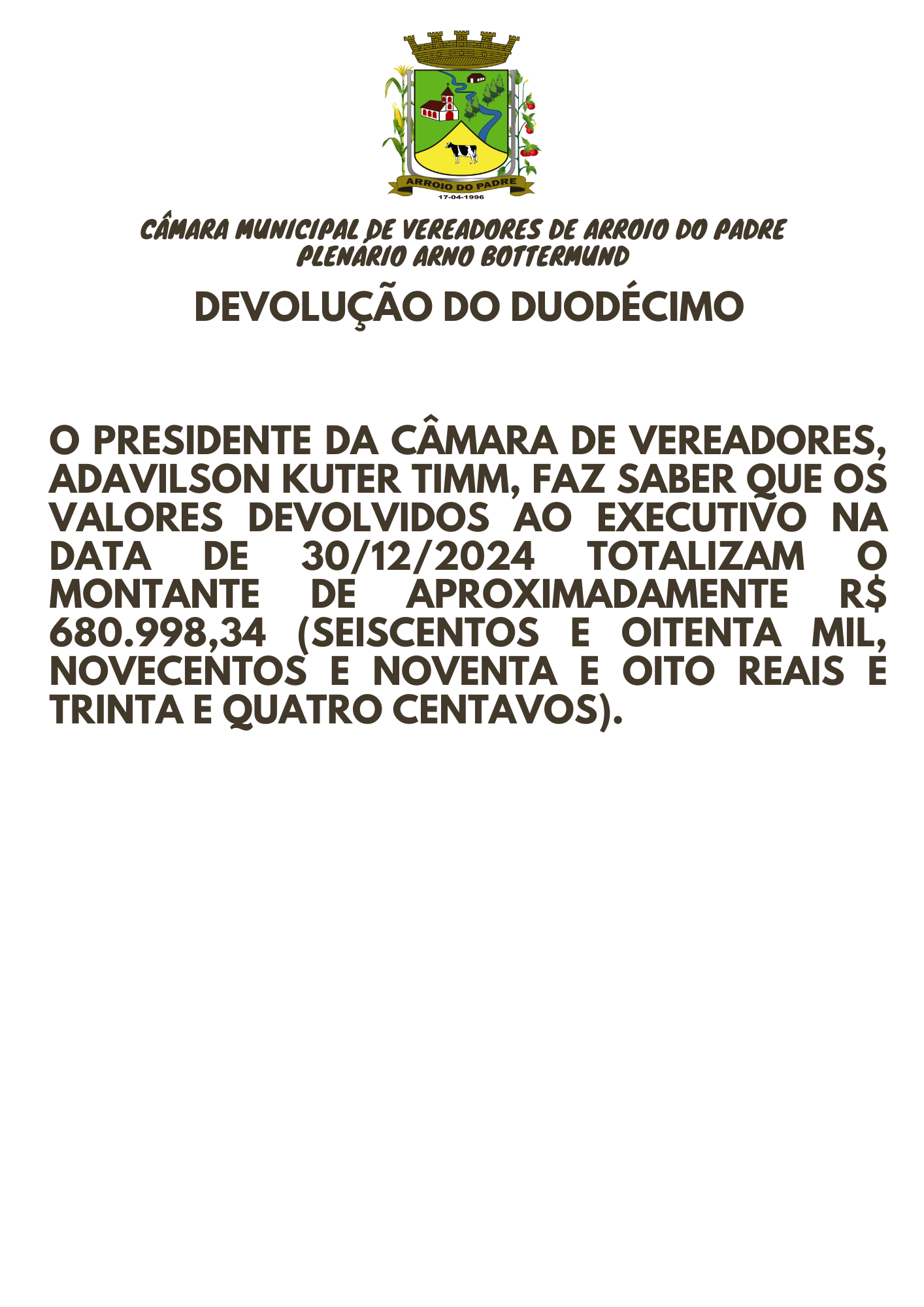 DEVOLUÇÃO DO DUODÉCIMO